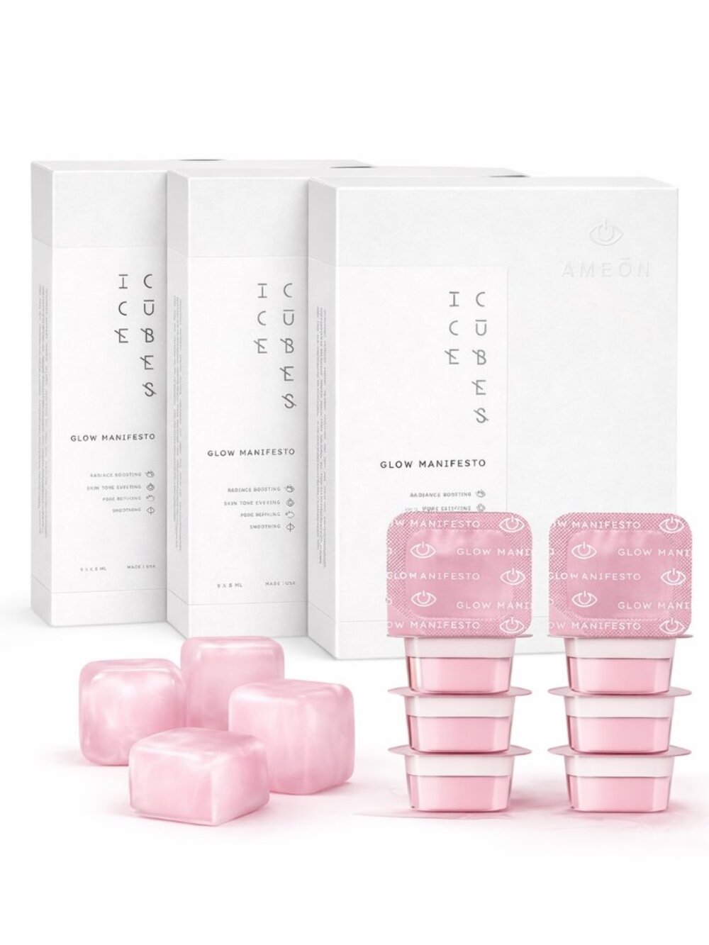 SALE Set of 3 AMEON Glow Manifesto Ice Cubes New Sealed $165 Value